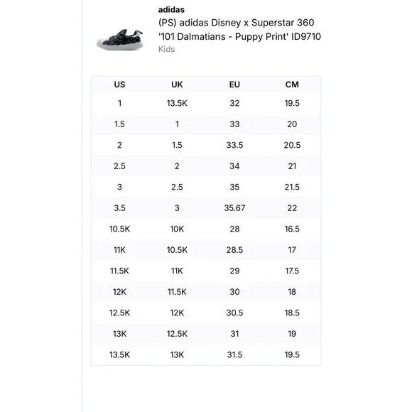 adidas Originals x Disney Superstar 360 I 101 Dalmatians Size 1 Toddler NEW! - Picture 9 of 12